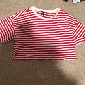 Red and white cropped shirt